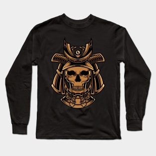 Samurai Skull Oni Mask Illustration Long Sleeve T-Shirt